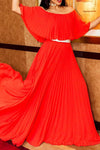 Fashion One-Shoulder Solid Color Pleated Long Dress