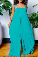  Fashionable Strap Flowy Wide Comfortable Solid Color Jumpsuit