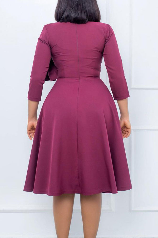  New Round Neck Solid Color Temperament Swing Dress