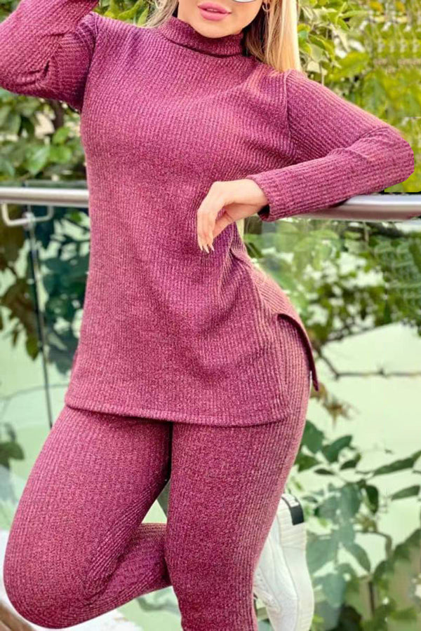  Casual Lapel Slim Fit Solid Sweater Set