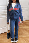  Fashion Casual Solid Color Printed Sweatshirt Flared Pants Thickened Hooded Two-piece Set