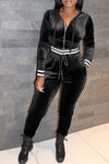 Fashion Casual Velvet Hooded Threaded Solid Color Suit