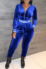  Fashion Casual Velvet Hooded Threaded Solid Color Suit