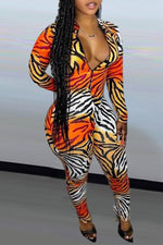 Fashion Casual Tiger Print V-Neck Jumpsuit