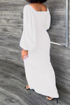  Fashion Sexy Solid Color Puff Sleeve Backless Zipper Bag Hip Slit Gown Dress