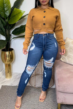 Casual Sexy Babes Ripped Stretch Straight Jeans