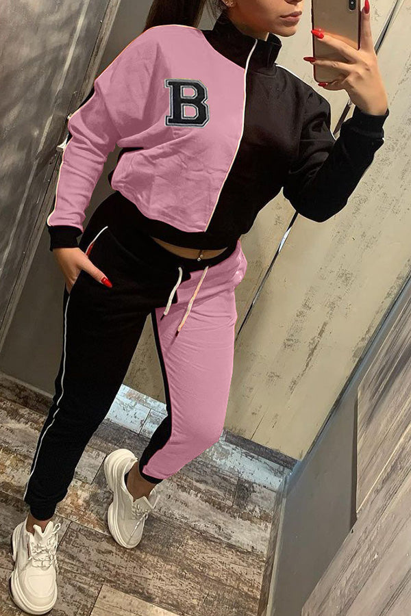 Casual Letter B Colorblock Fashion Sport Two-Piece Set
