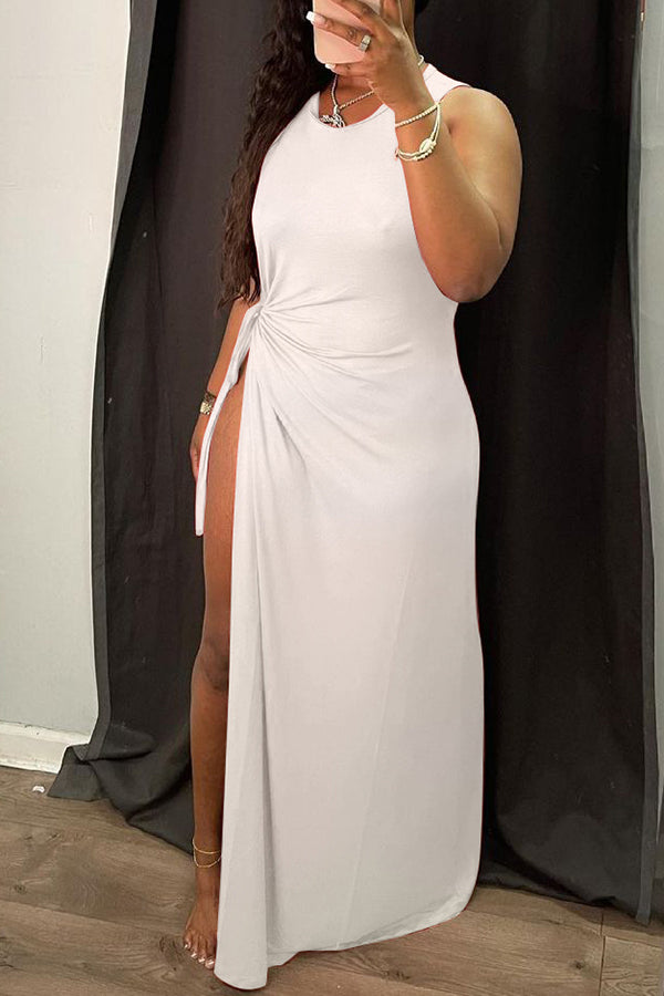 Sexy Solid High Opening Studed Dress