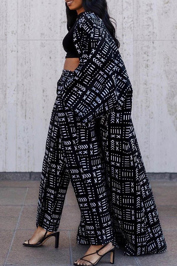 Multi-length Fashion Print Collarless Long Sleeve Windbreaker