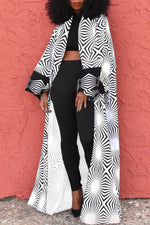 Multi-length Fashion Print Collarless Long Sleeve Windbreaker