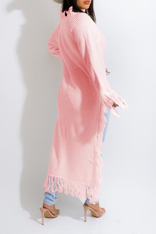 Asymmetrical Tassel Long Sleeve Knit Sweater