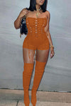 Bandage Hollowed Out Split Joint Strapless Romper