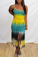 Sweet Tie Dye Fringe Straps Plus Size Maxi Dress