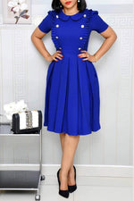 Peter Pan Collar Pleated Buttons Plus Size Midi Dress
