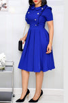 Peter Pan Collar Pleated Buttons Plus Size Midi Dress