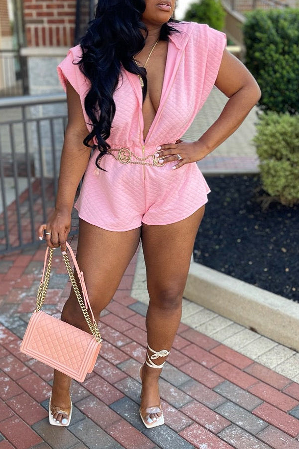 Features Pleated Shoulders Cinched Waistband Romper