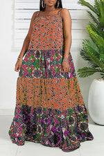 Plus Size Mix Floral Print Spaghetti Strap Maxi Dress