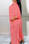 Casual Striped Short Sleeve Button Shirt Maxi Dress